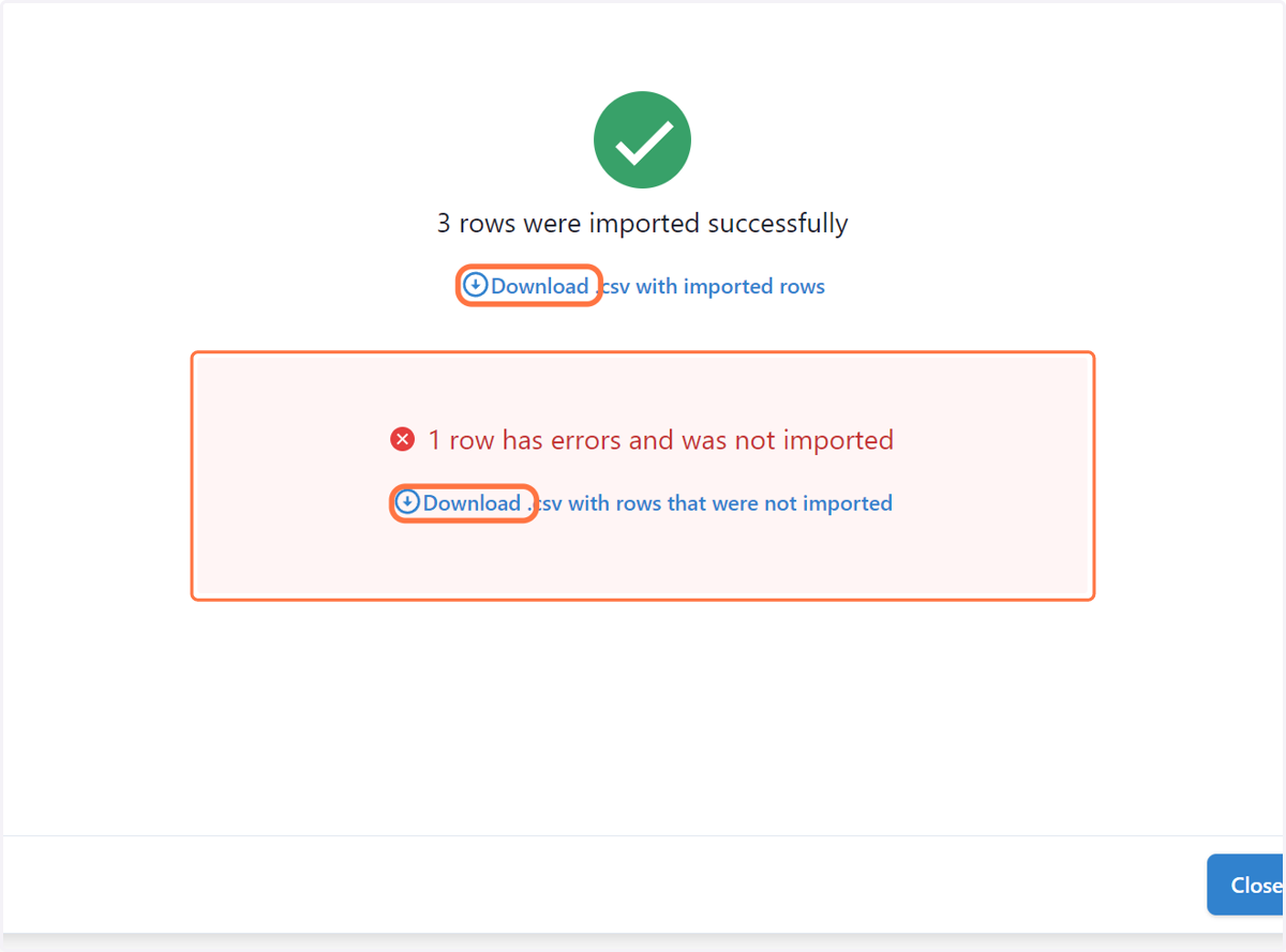As you can see, just three products were imported because the other one was not registered.