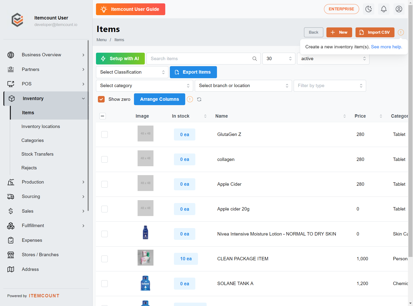 Click on Inventory