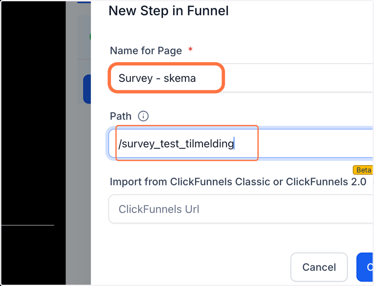 Giv siden et navn og en specifik URL og klik derefter på "Create Funnel Step"