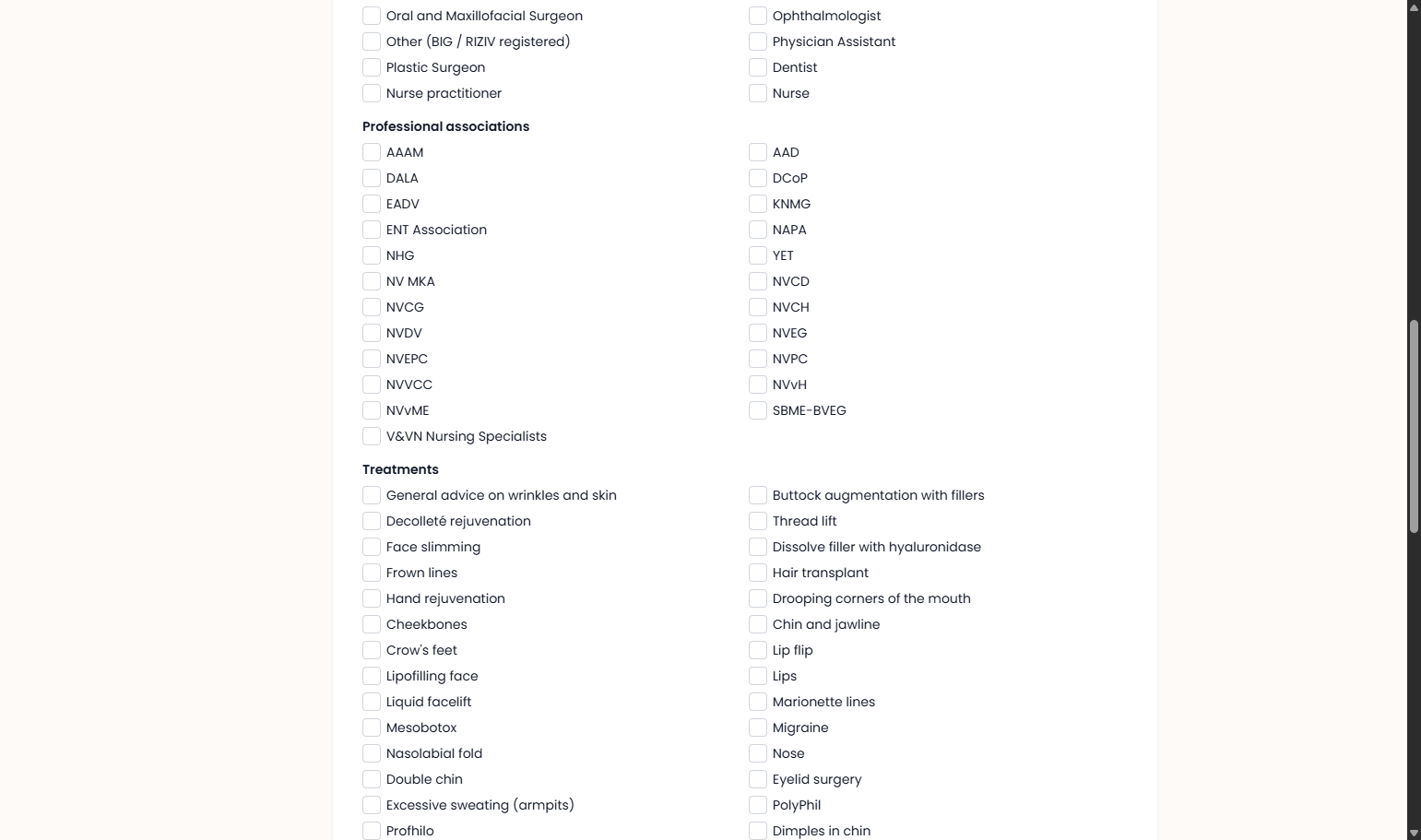 For treatments: Voor behandelingen: