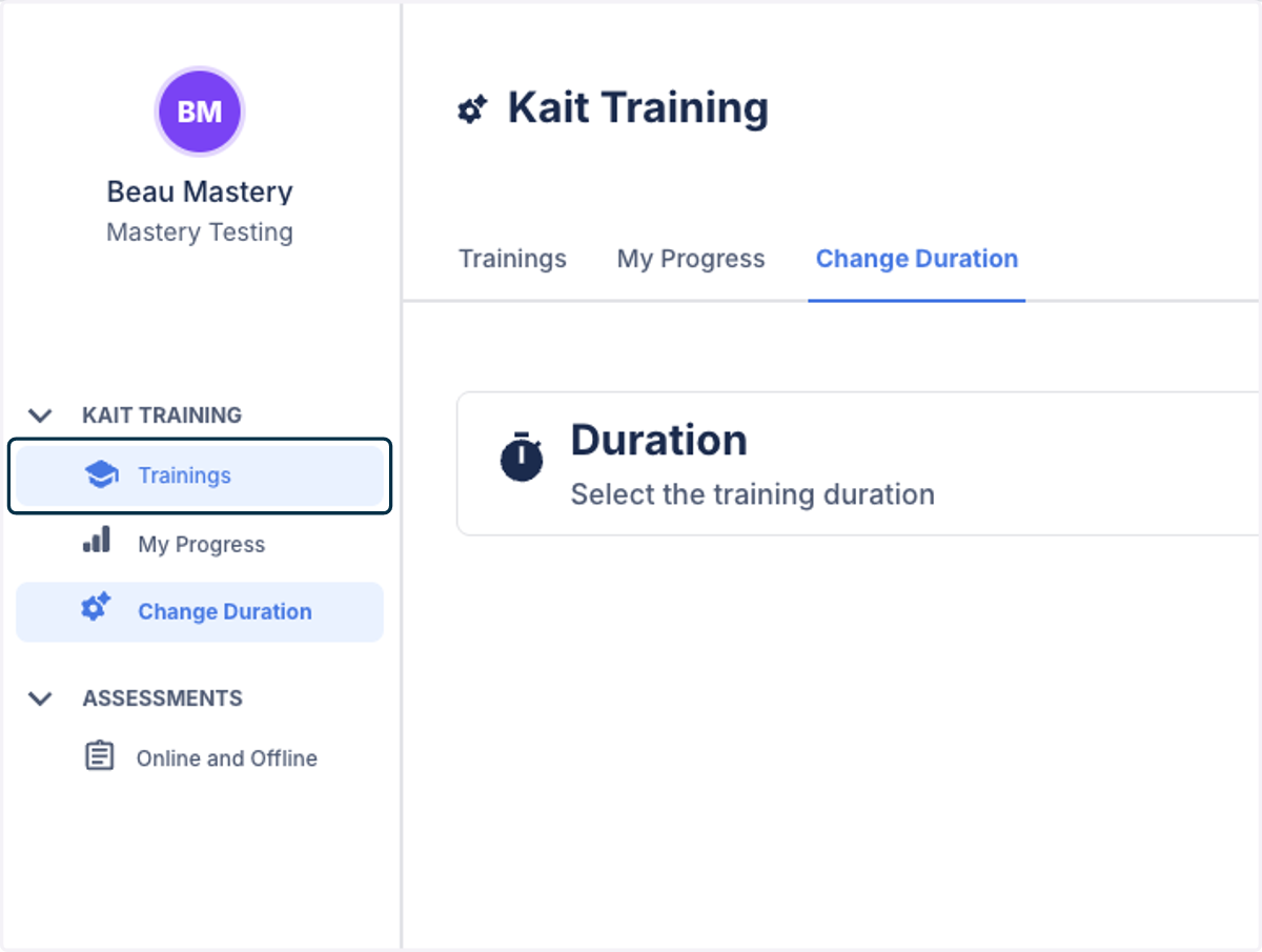 Click on Trainings