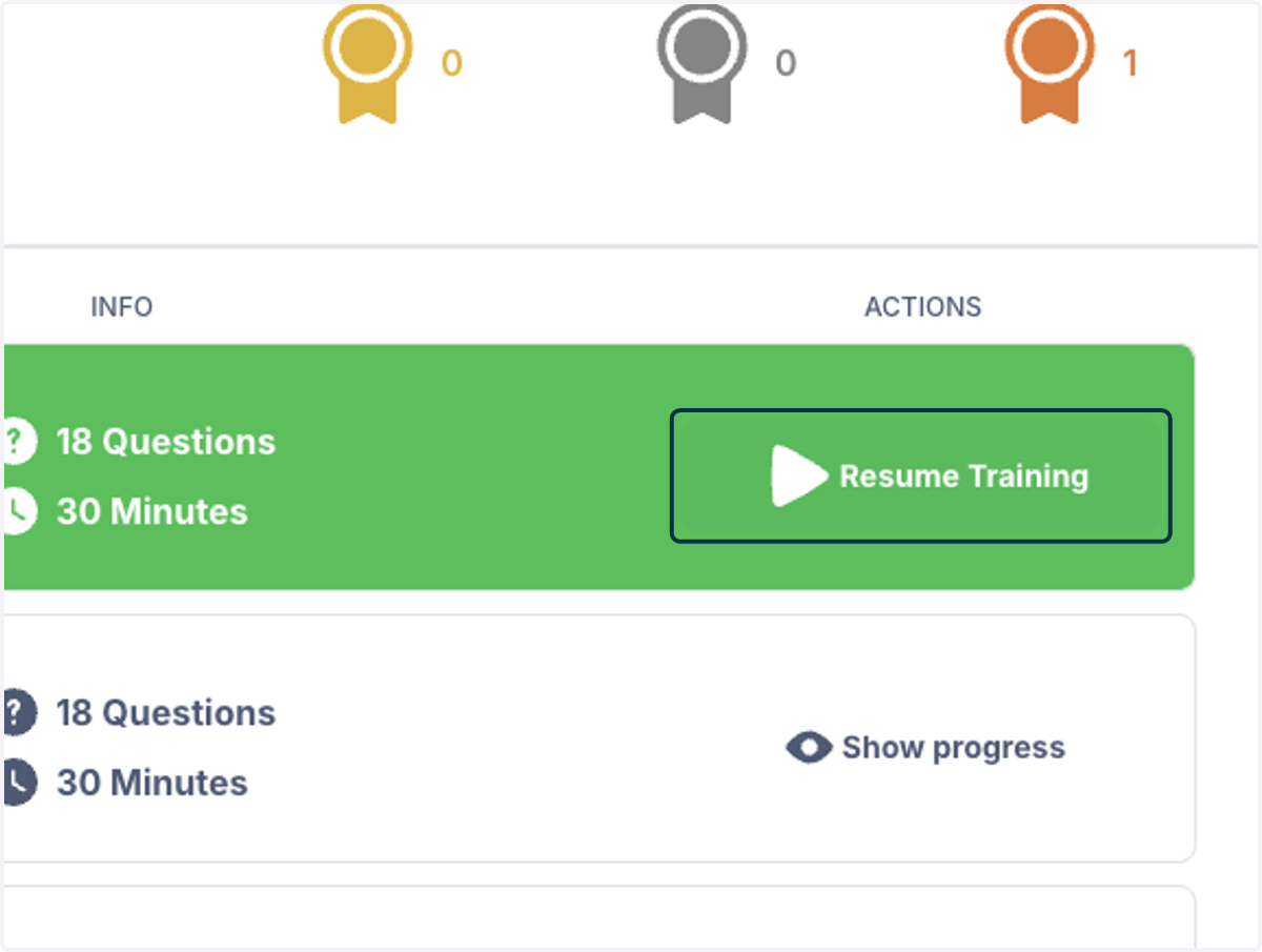 Click on Resume Training