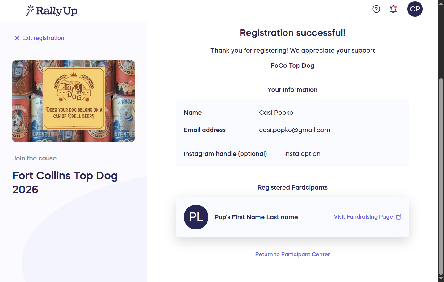 Click on Visit Fundraising Page