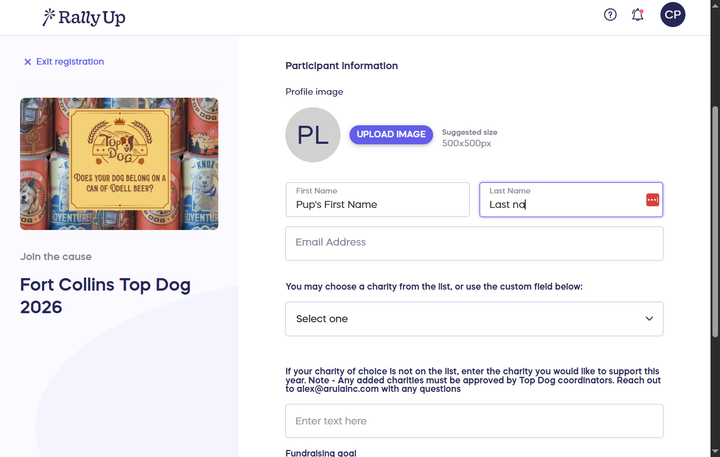 Type your last name or dog's nickname