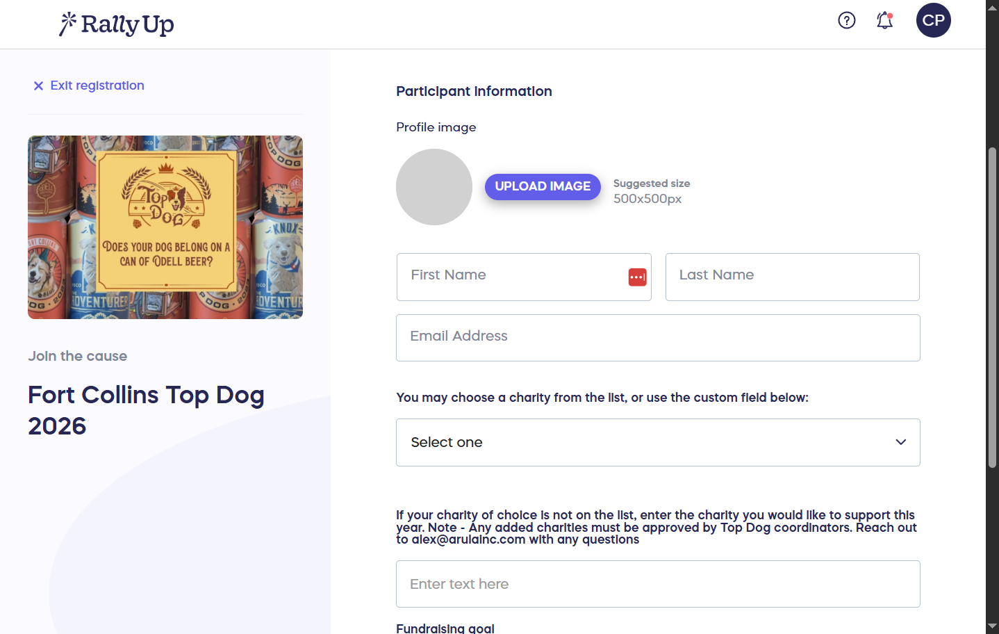 Click on UPLOAD IMAGE and select a cute pic of your pup!