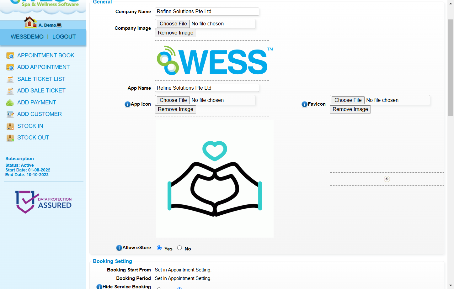 Step 3: Fill in company name, app name, upload images and set "Allow e Store" to "Yes" or "No".