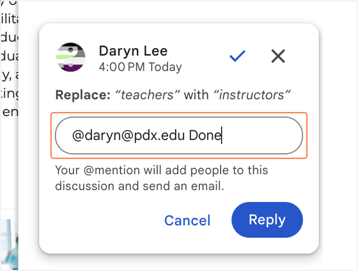 Once you've finished making your changes, tag Daryn Lee via @daryn@pdx.edu to let them know you're done.