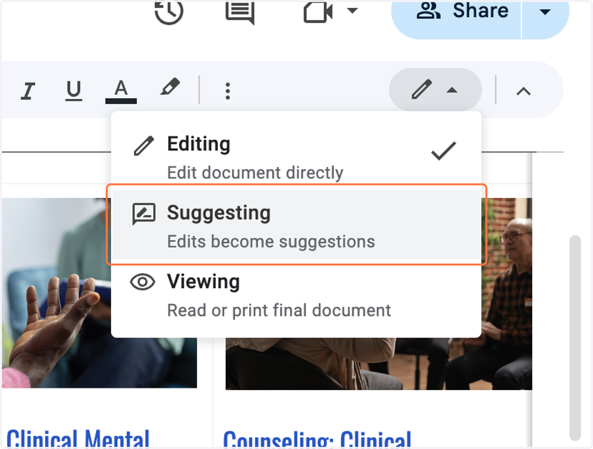 Switch to Suggesting.