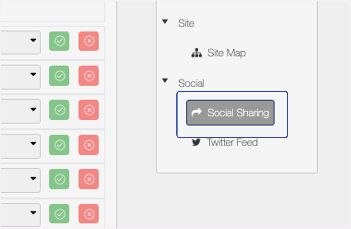Select Social Sharing and Drag and Drop it into the zone you want the feed to appear.