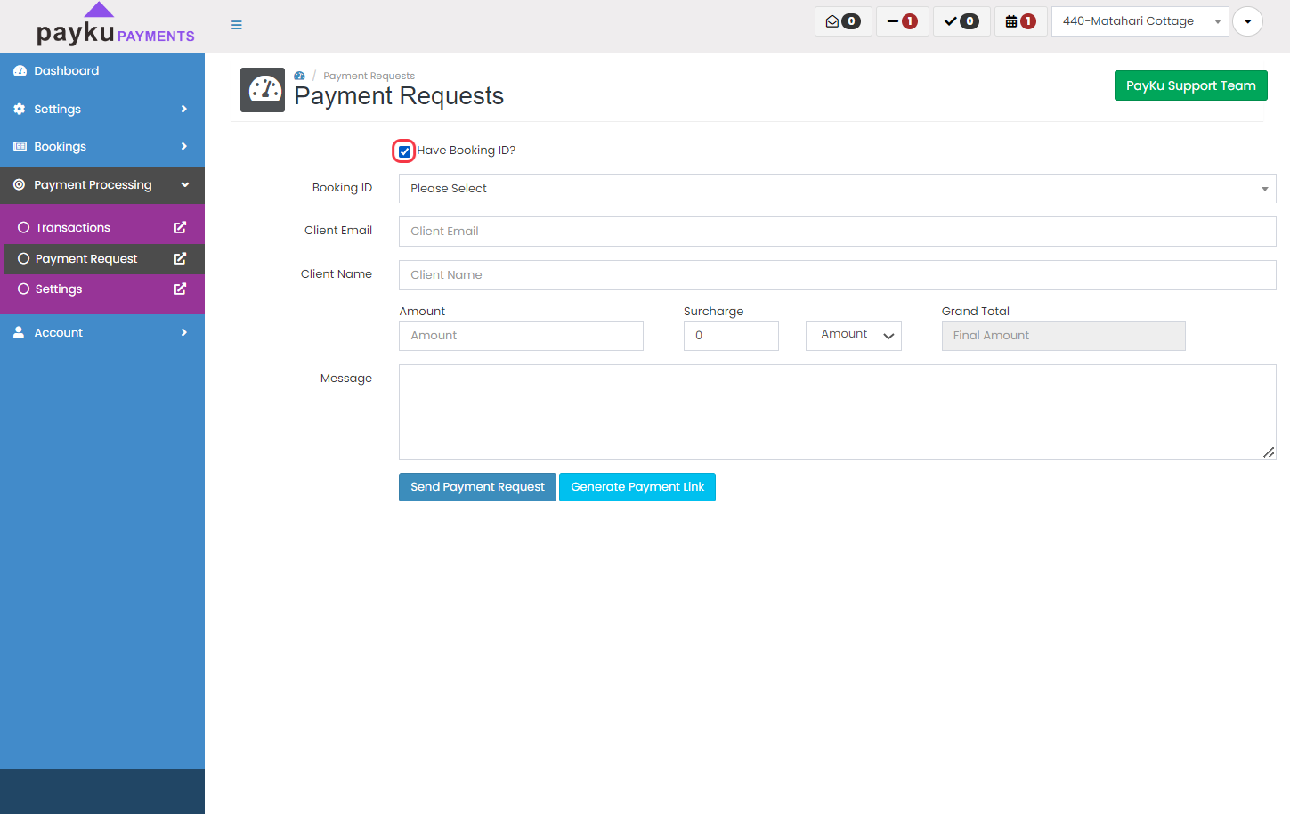 Check the box of "Have Booking ID?" if you want to requests payment from your booking list.