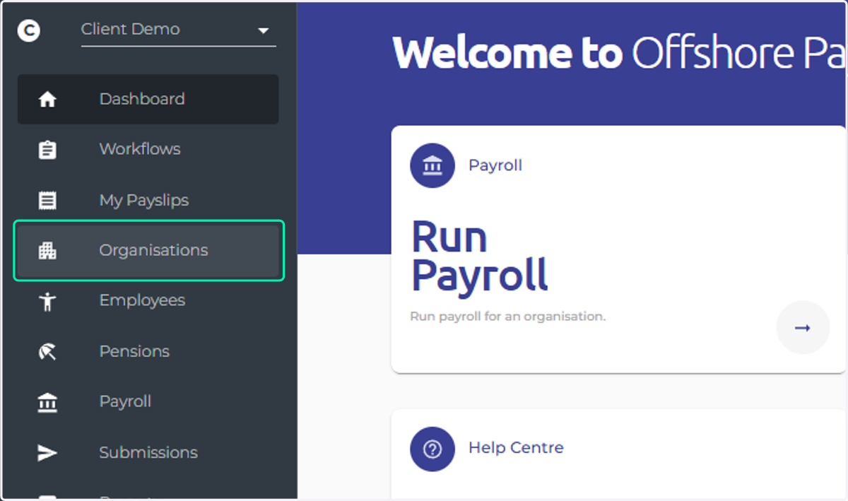 Click on Organisations
