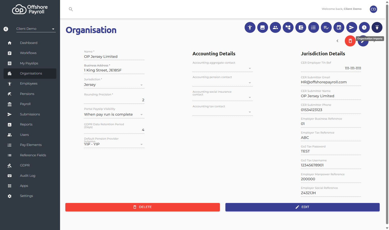 Click on Organisation Imports