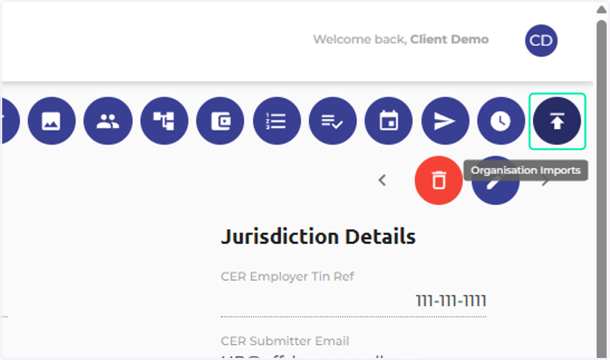 Click on Organisation Imports