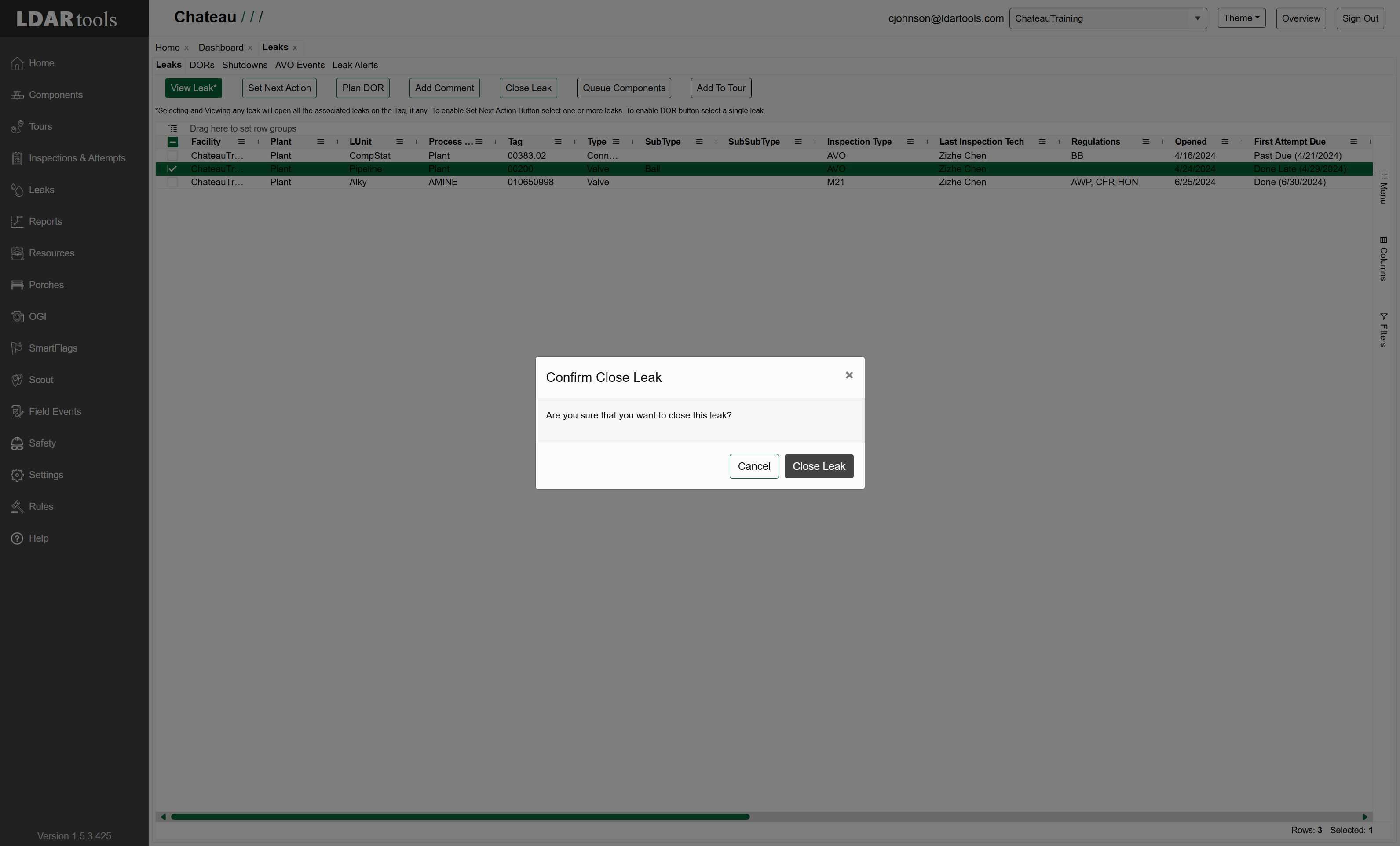 Click on Close Leak again to confirm you want to close the leak manually.