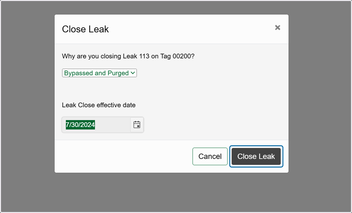 Click on Close Leak.