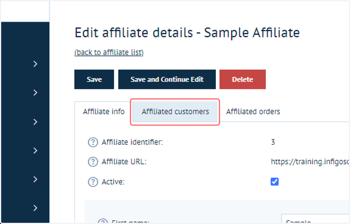 Click on Affiliated customers