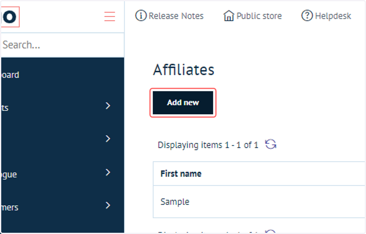 Click on Add new to create a new affiliate account