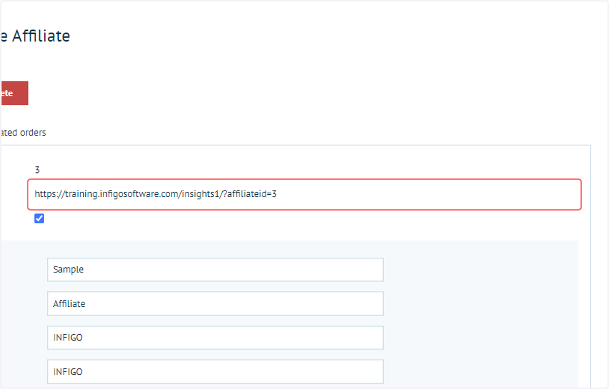 The affiliate's generated URL will be displayed