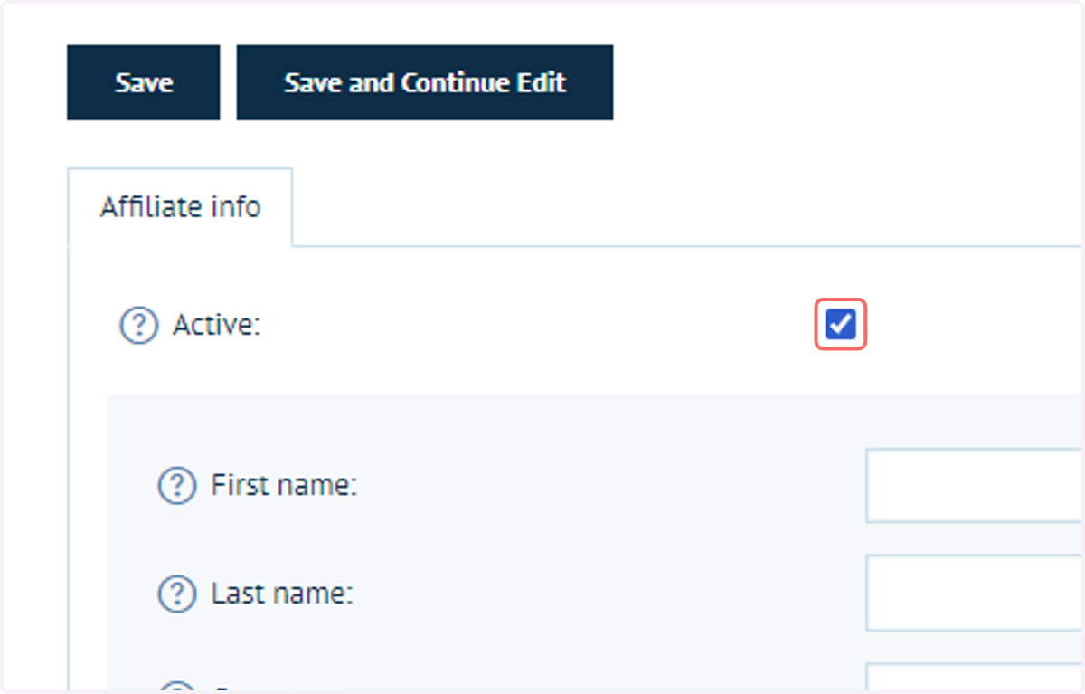 You can always control if particular affiliate accounts are active or not using the provided checkbox