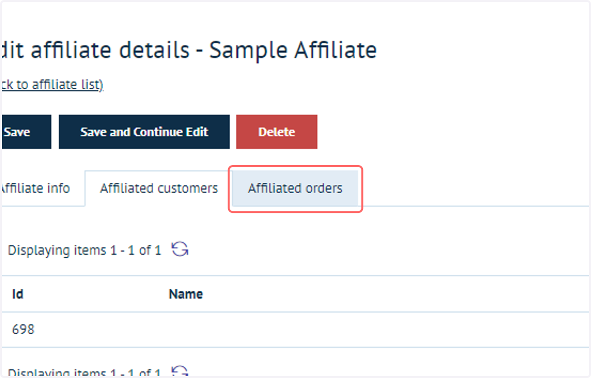 Click on Affiliated orders