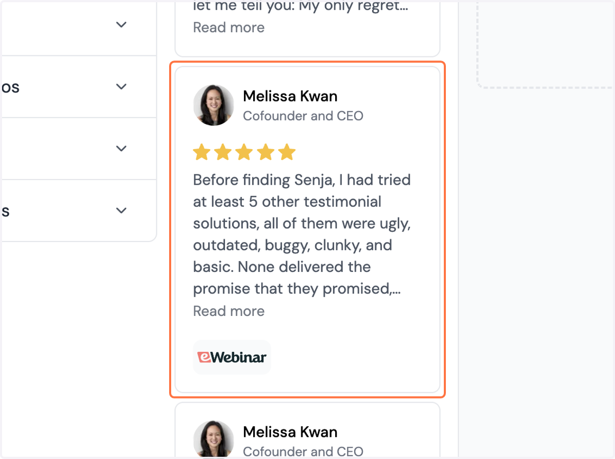 Start selecting your testimonials