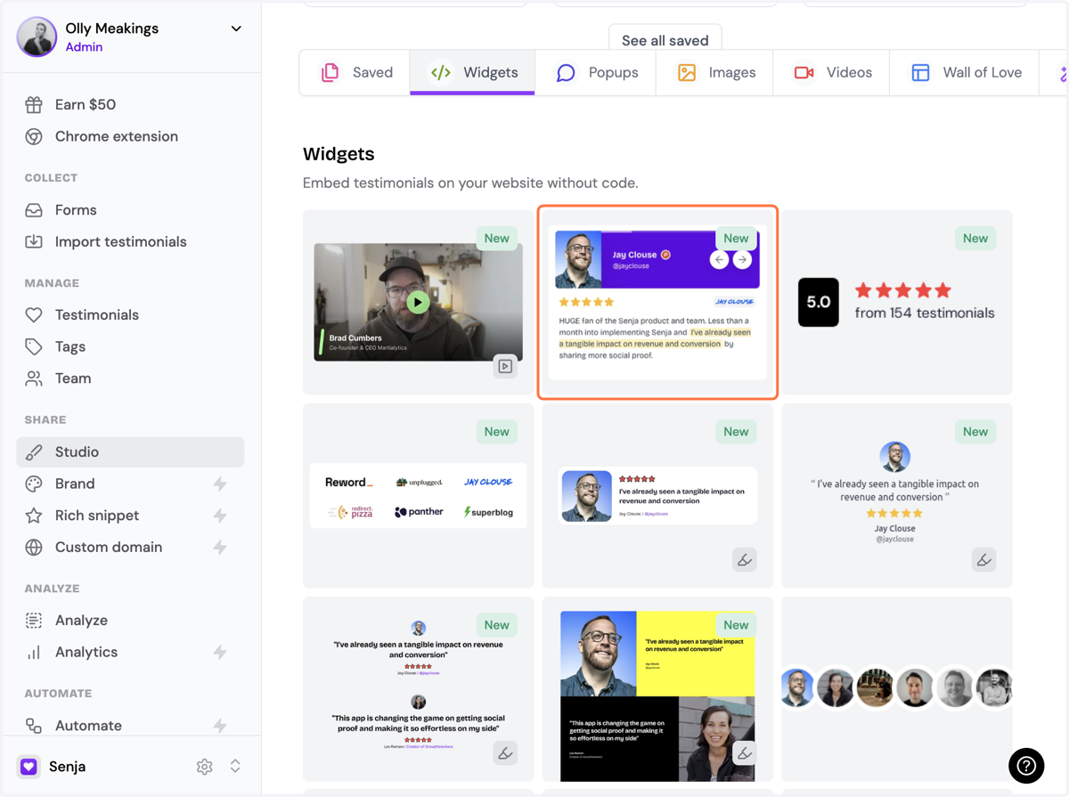 Select a widget style under Widgets