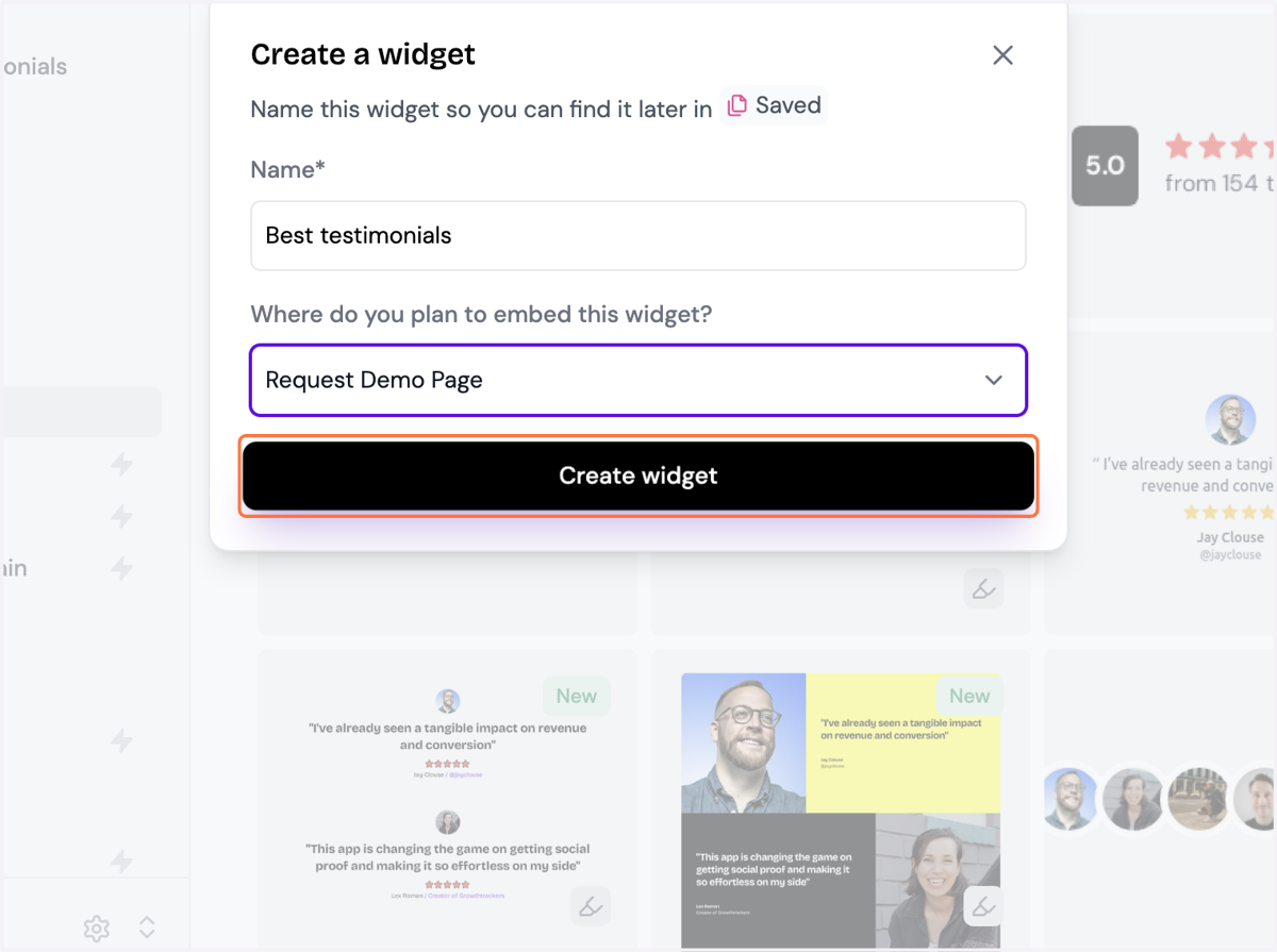 Click on Create widget