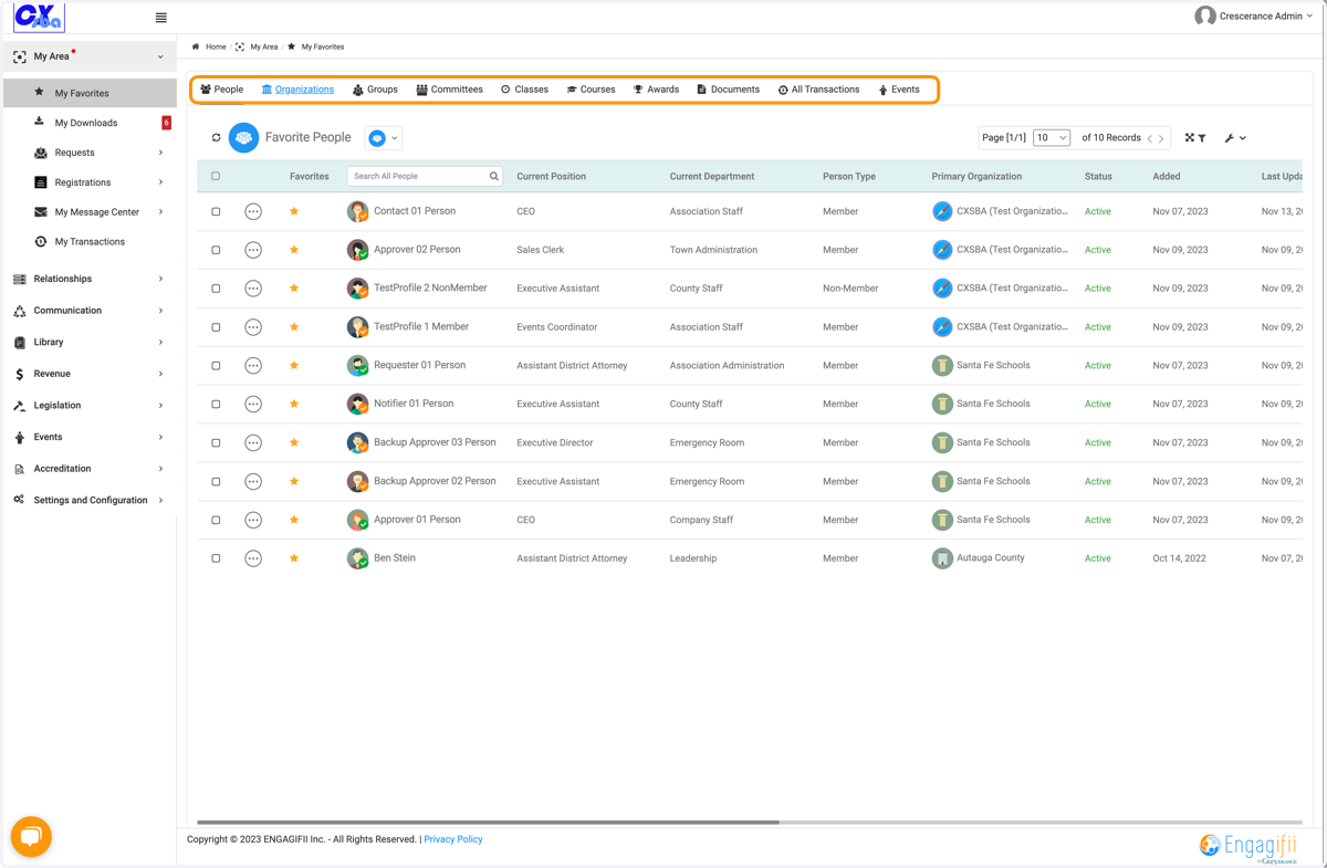 Click on the module to specify the favorite list you wish to view