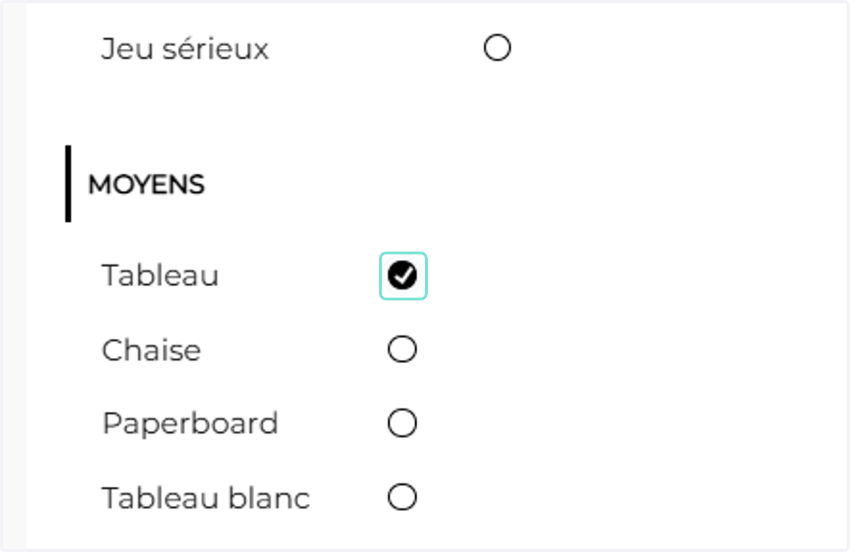 Cocher les moyens dont vous avez besoin