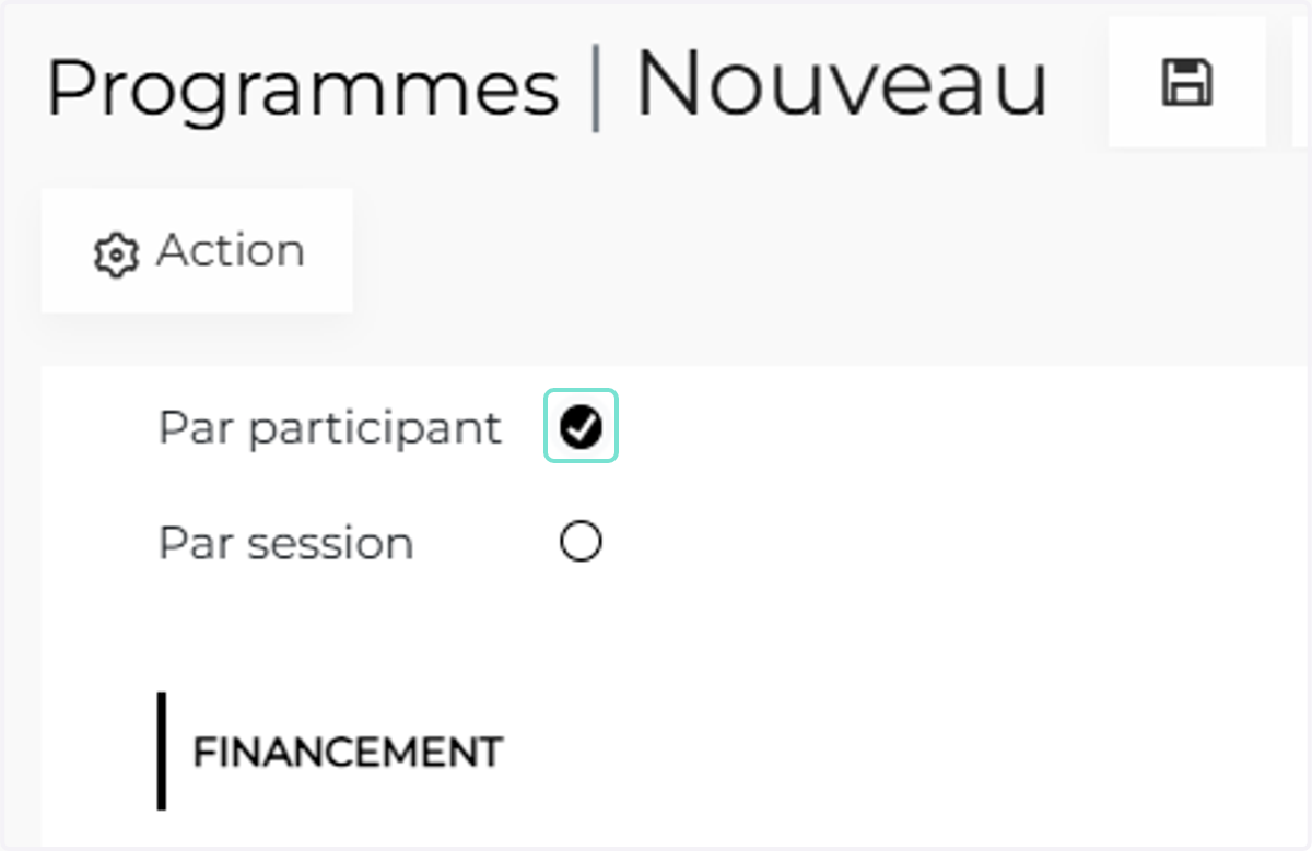Indiquer si la prix est par participant ou par session
