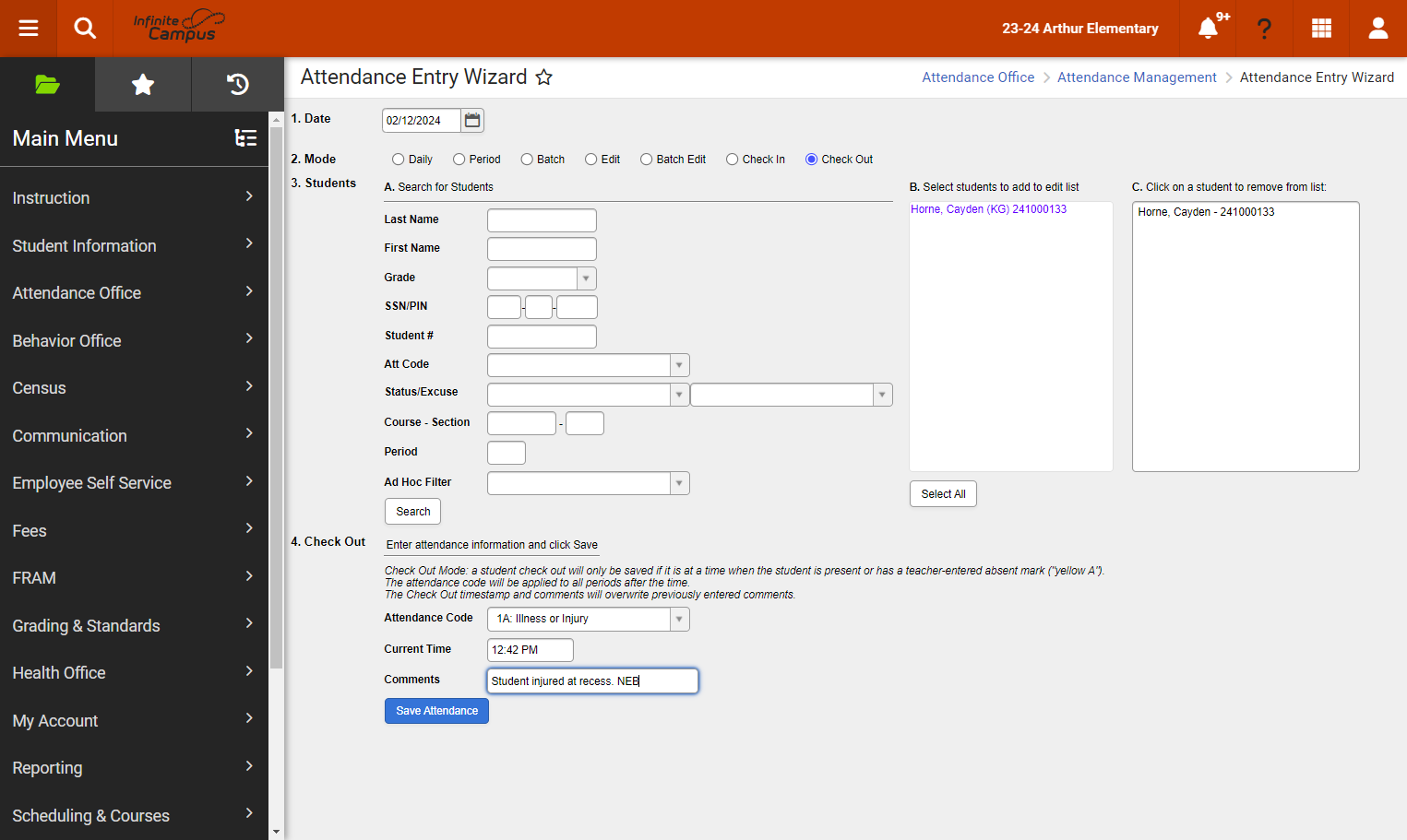 Click Save Attendance.
