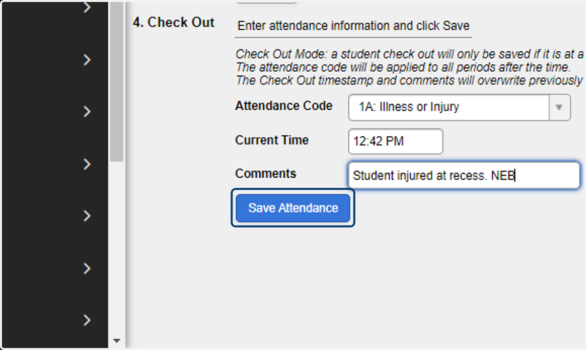 Click Save Attendance.