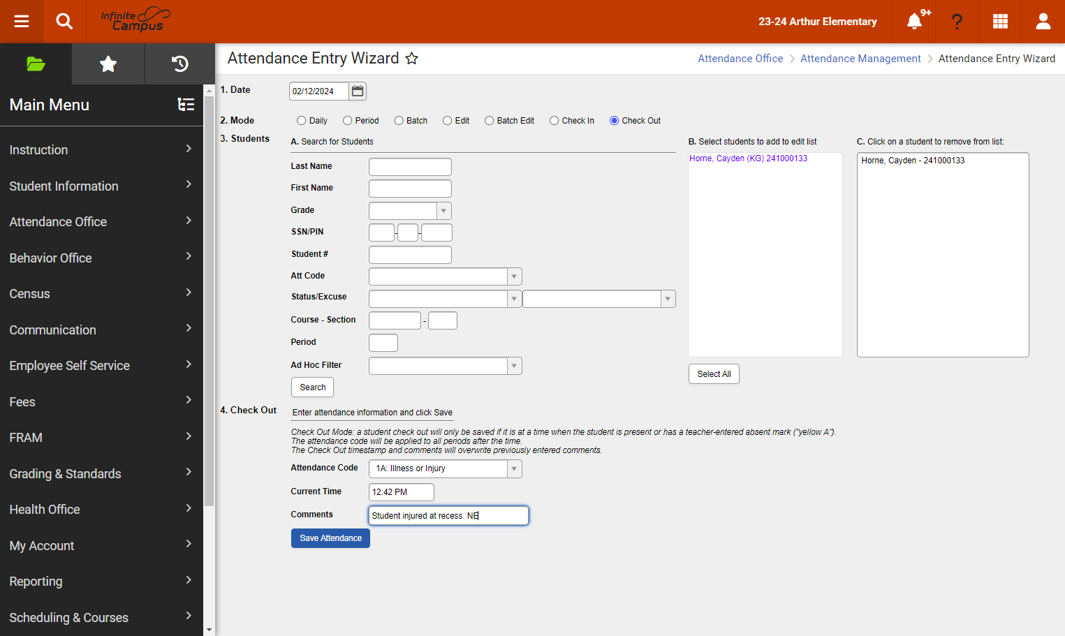 Enter a comment for the attendance change as applicable, if this is a PSU best practice.