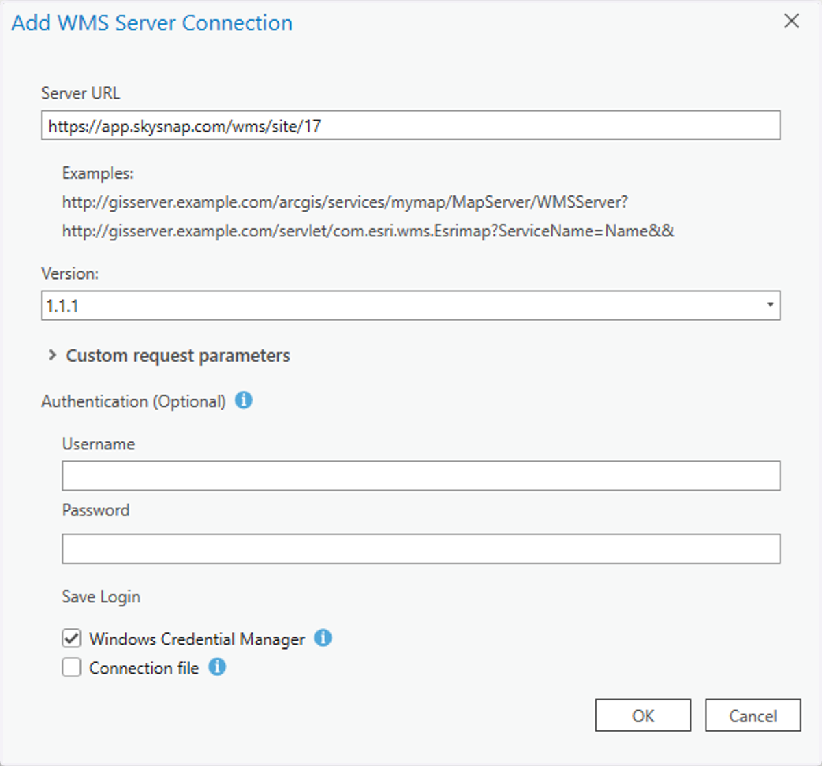 Zdefiniuj parametry połączenia WMS