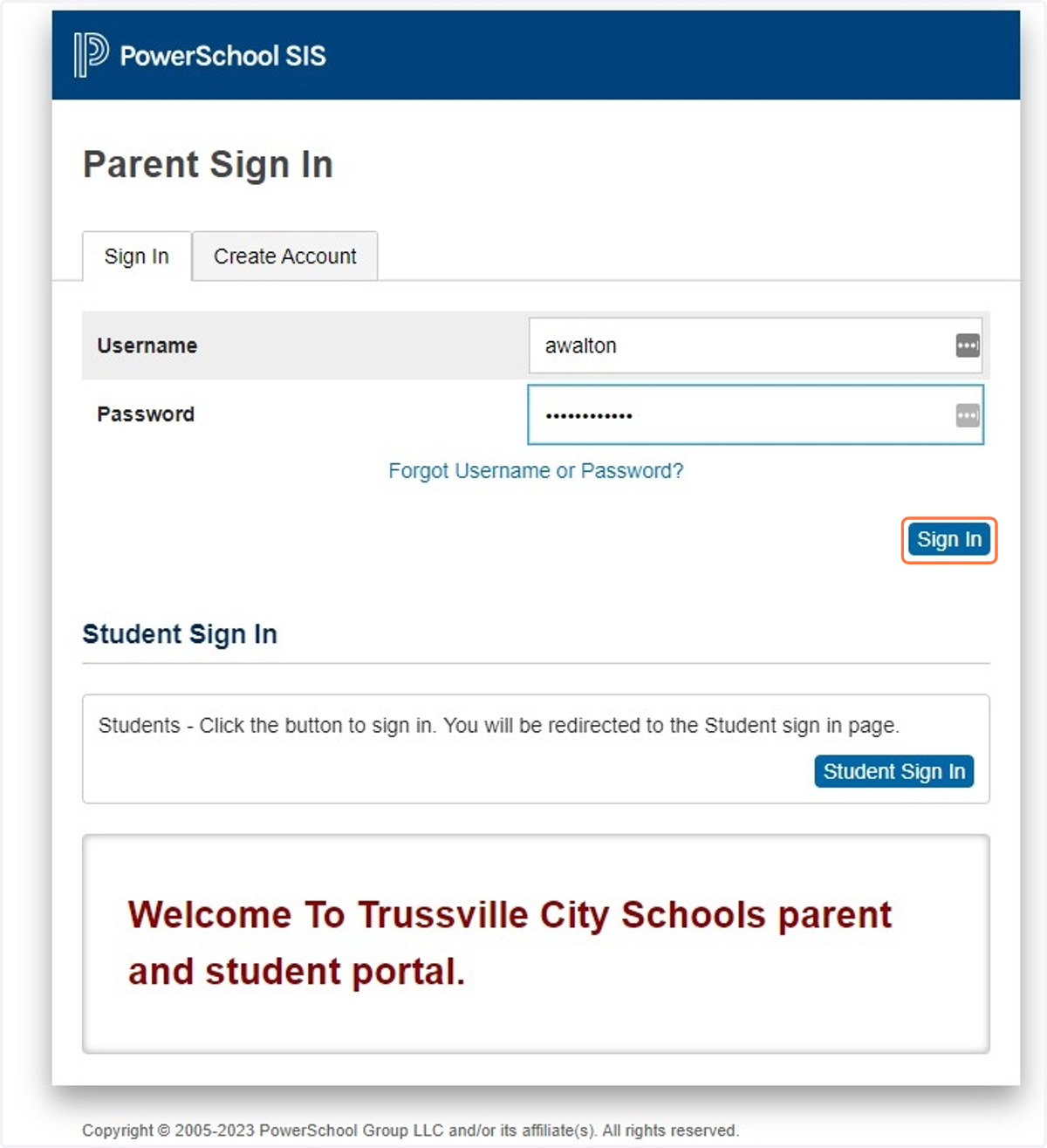 Log in to the PowerSchool Parent Portal