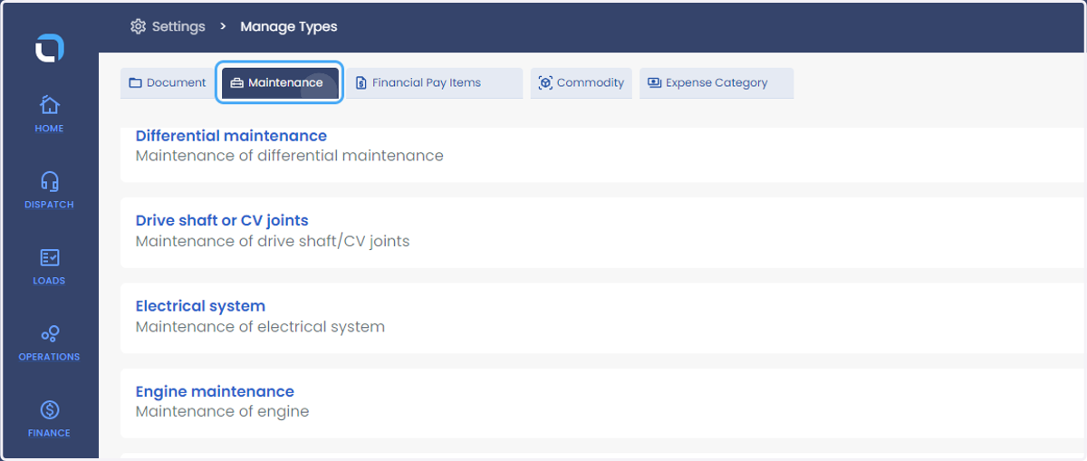 Click on Maintenance