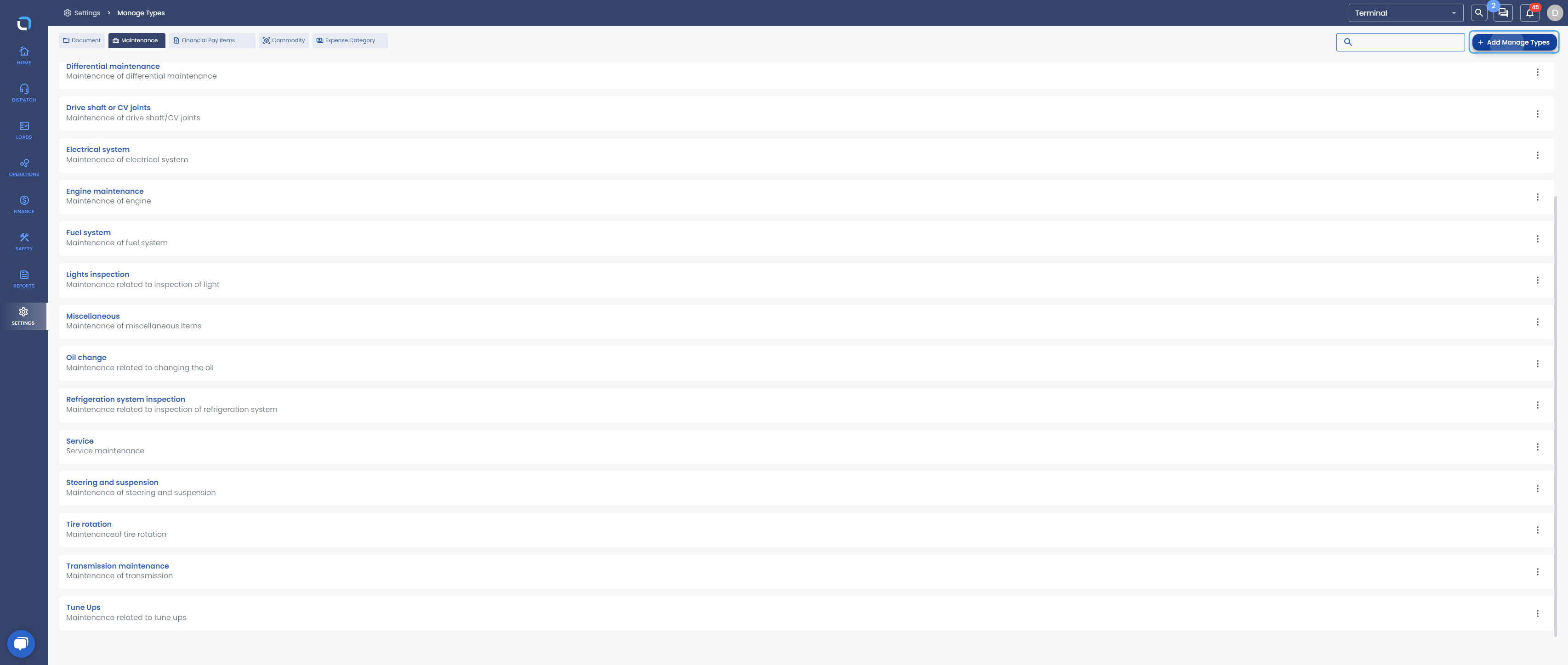 Click on Add Manage Types