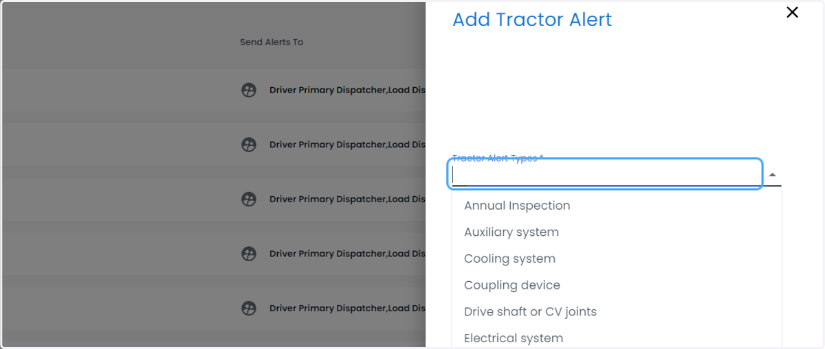 Click on Tractor Alert Types *