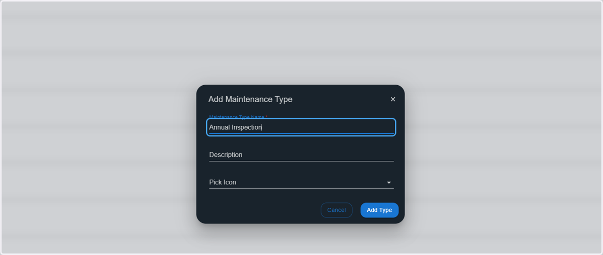 Type "Annual Inspection" or proper corresponding name