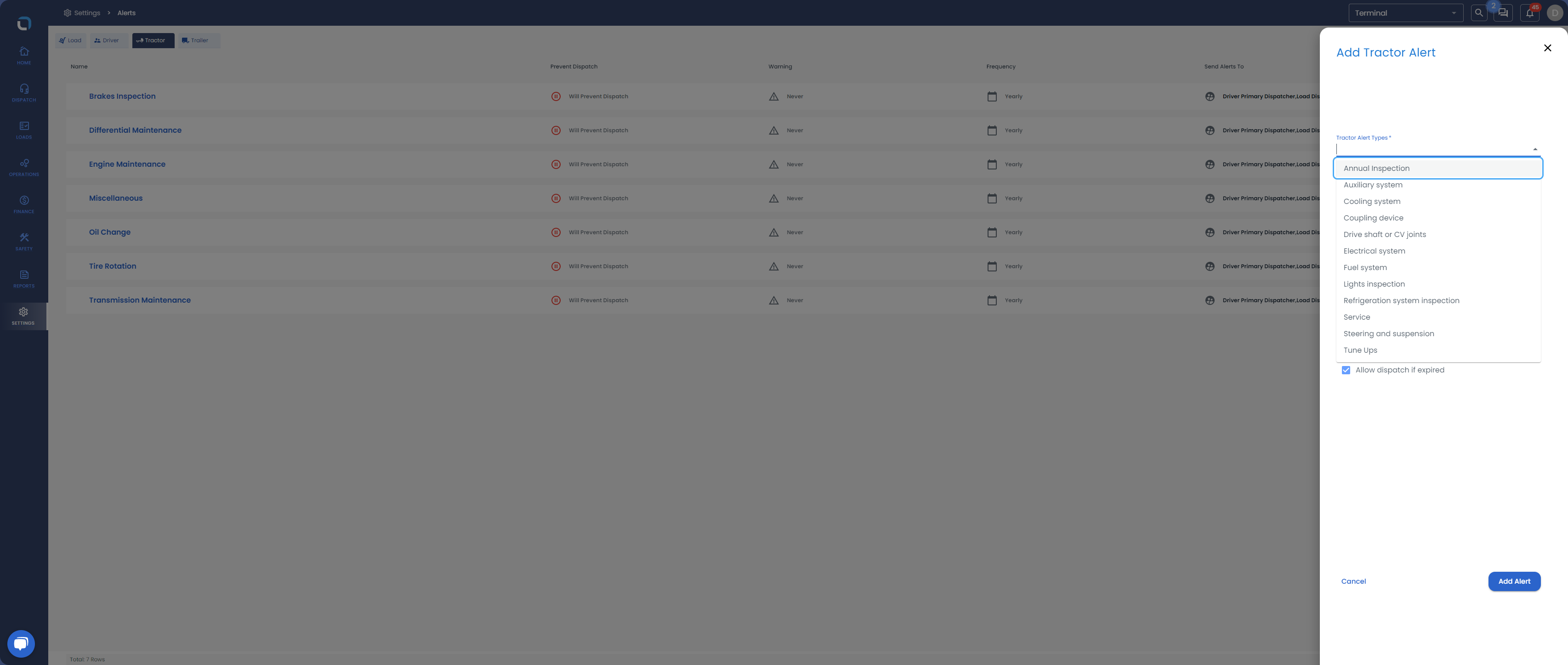Select your new Maintenance Item