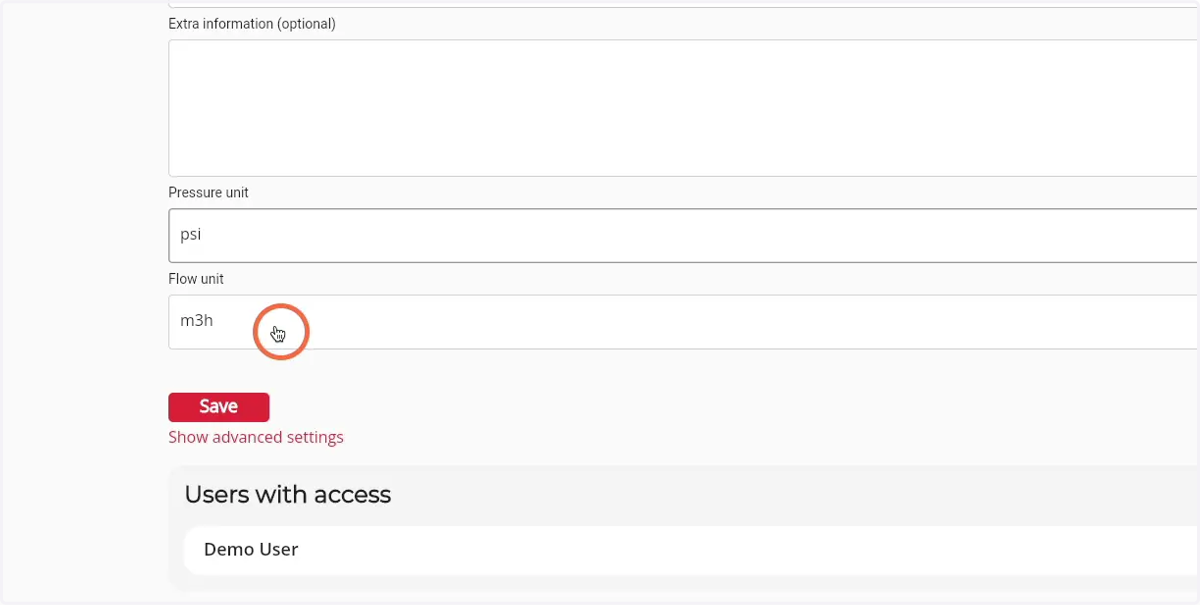 Click on the 'Flow unit' dropdown to see the different flow units