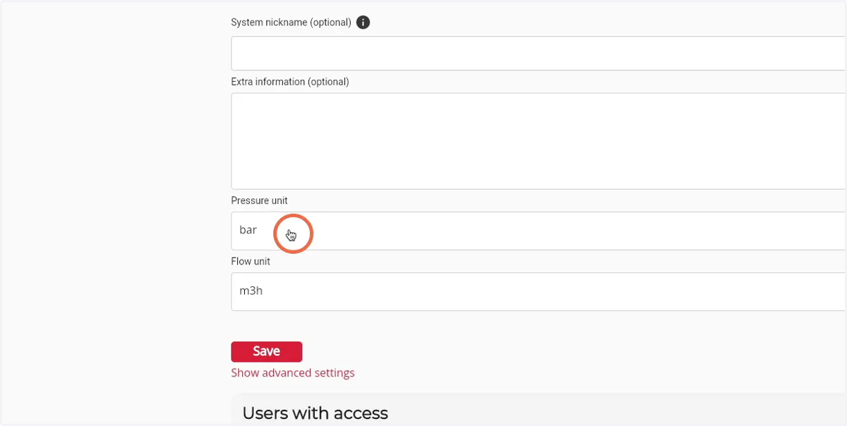 Click on the 'Pressure unit' dropdown to see the different possible units