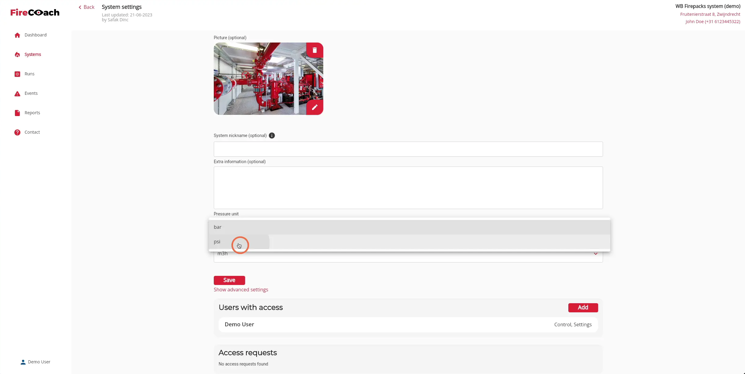 Select the prefered pressure unit.