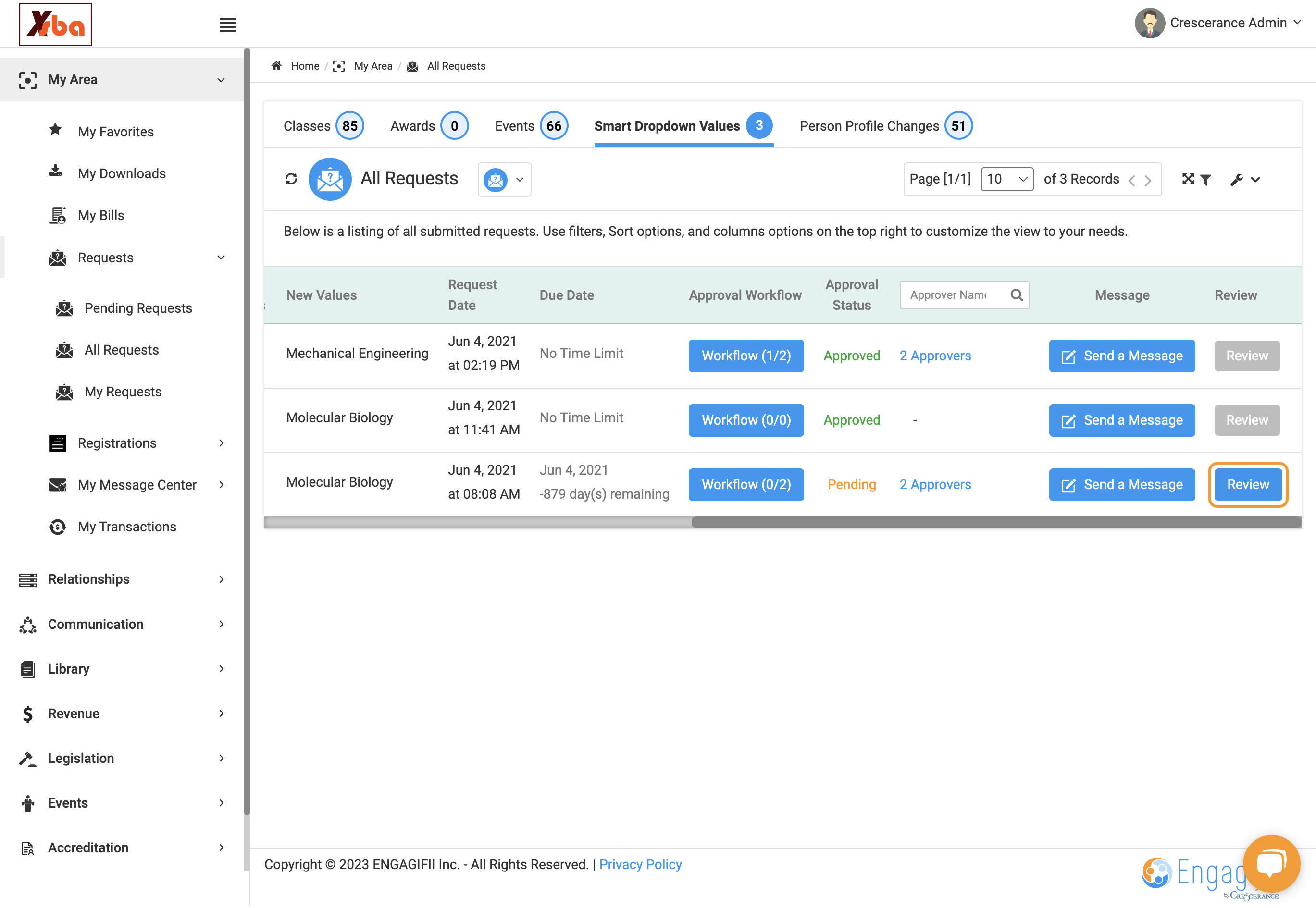 On this screen you'll see all approval requests for Smart Dropdowns