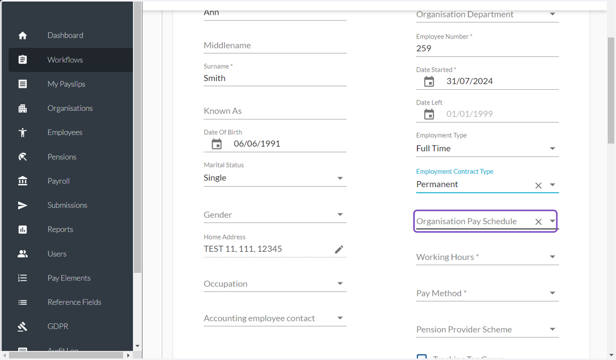 Click on Organisation Pay Schedule