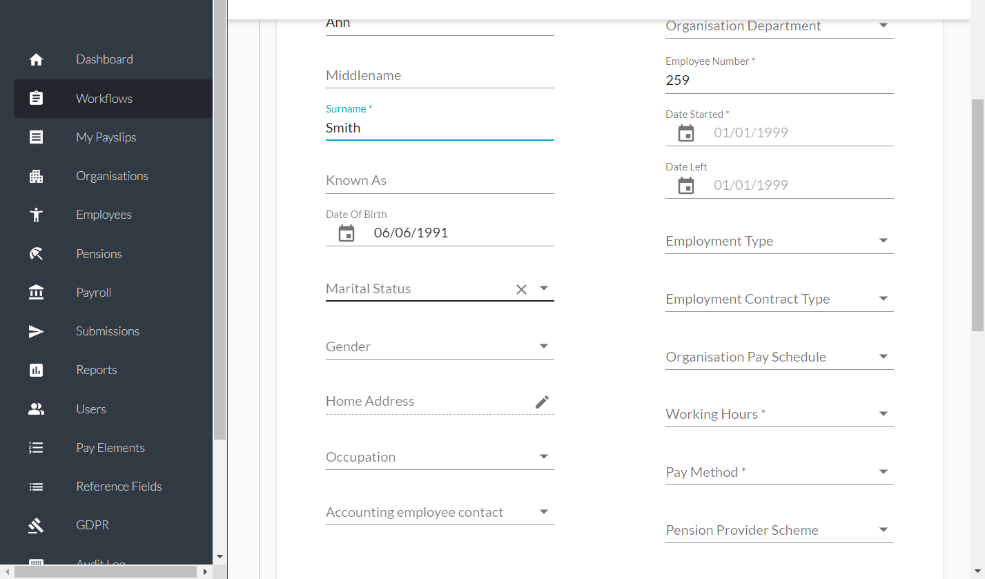 Select the Marital Status from the dropdown