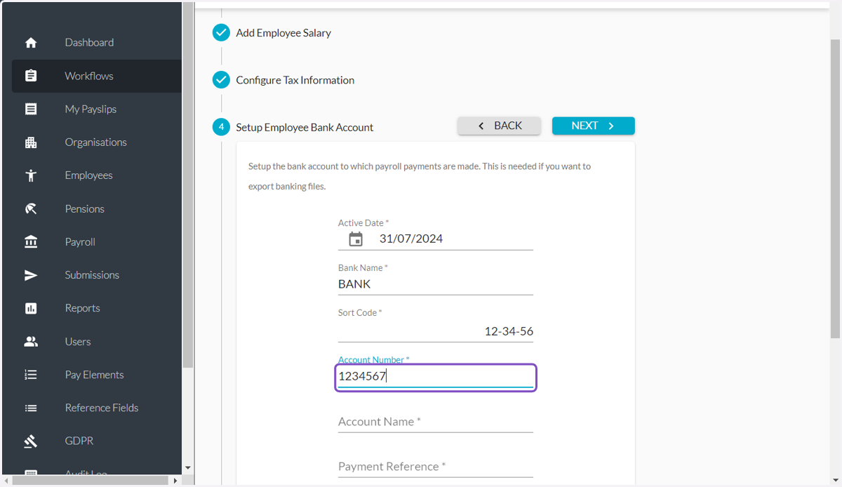 Type the Account Number