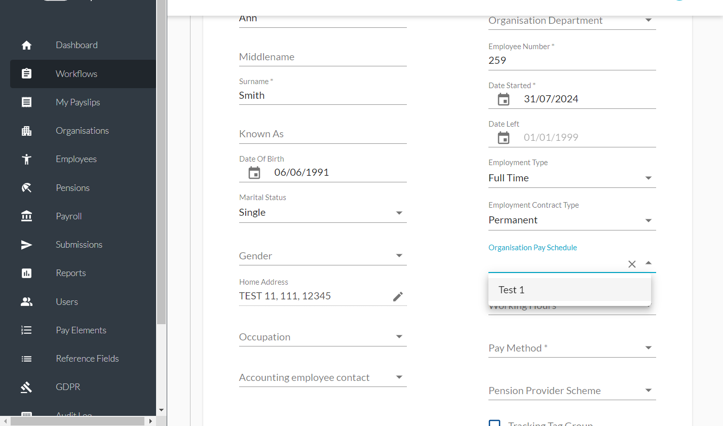 Select the Pay Schedule from the dropdown
