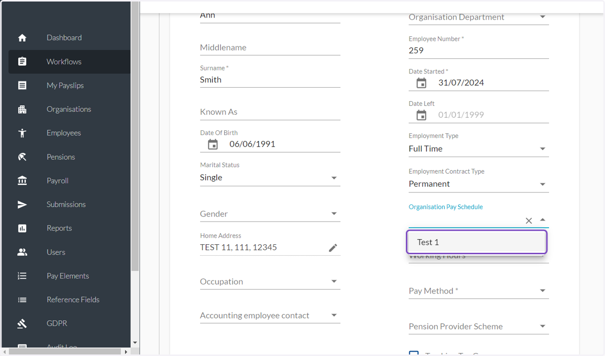 Select the Pay Schedule from the dropdown