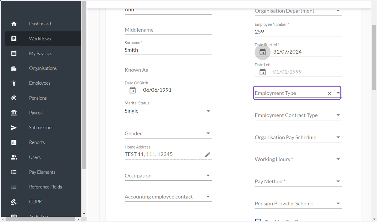 Click on Employment Type